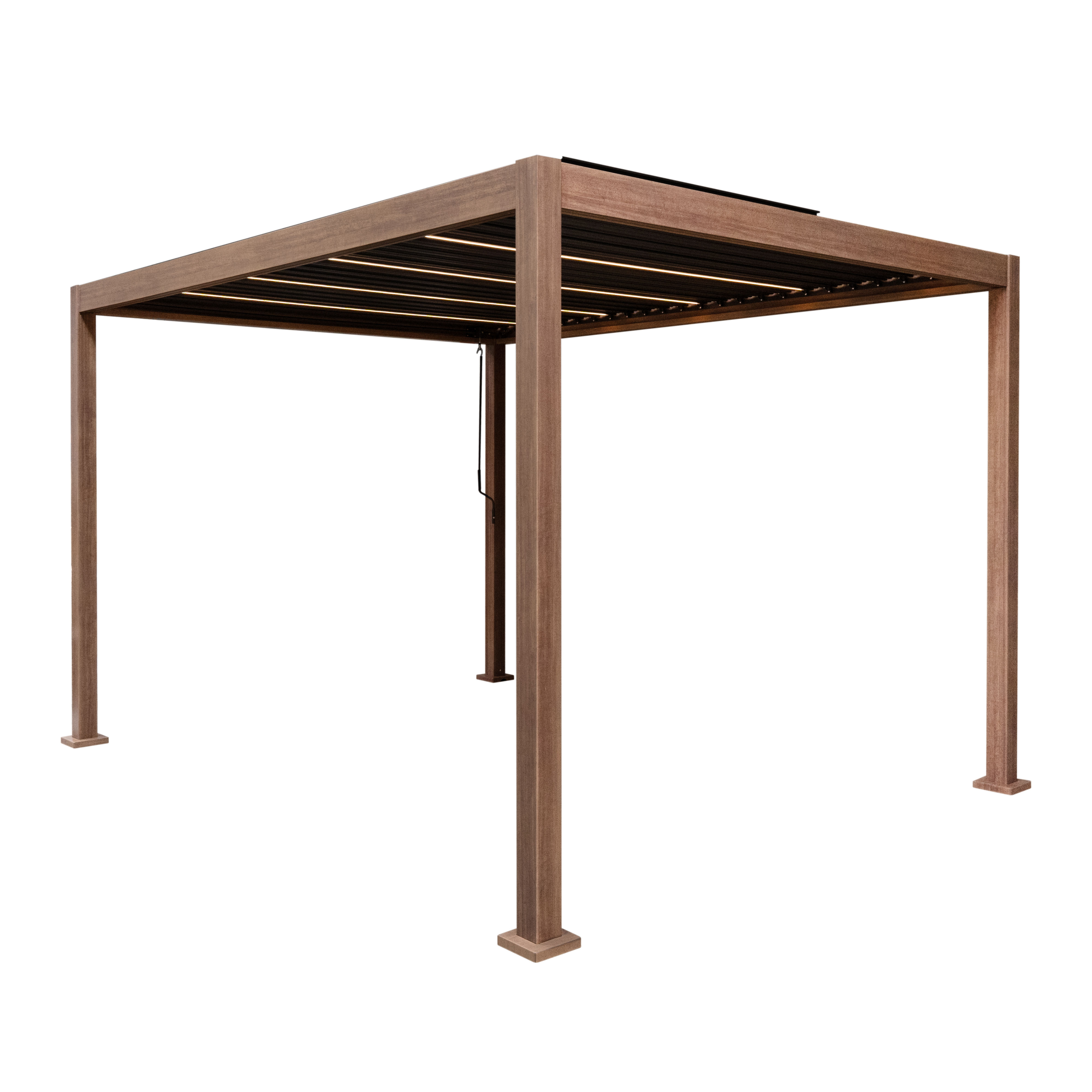 Aluminium Wood Effect Pergola With LED Lights