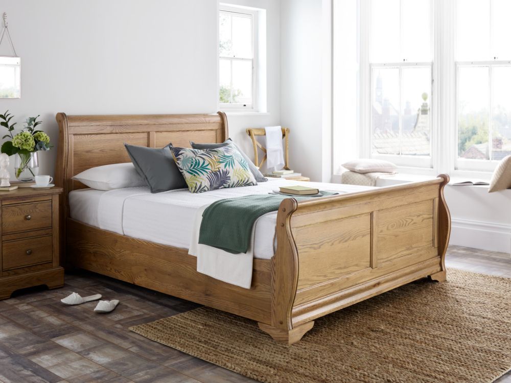 Bordeaux Oak Wooden Sleigh Bed