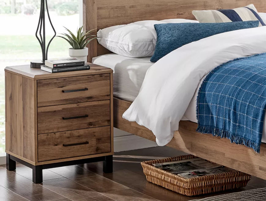 Brookes 3 Drawer Wooden Bedside