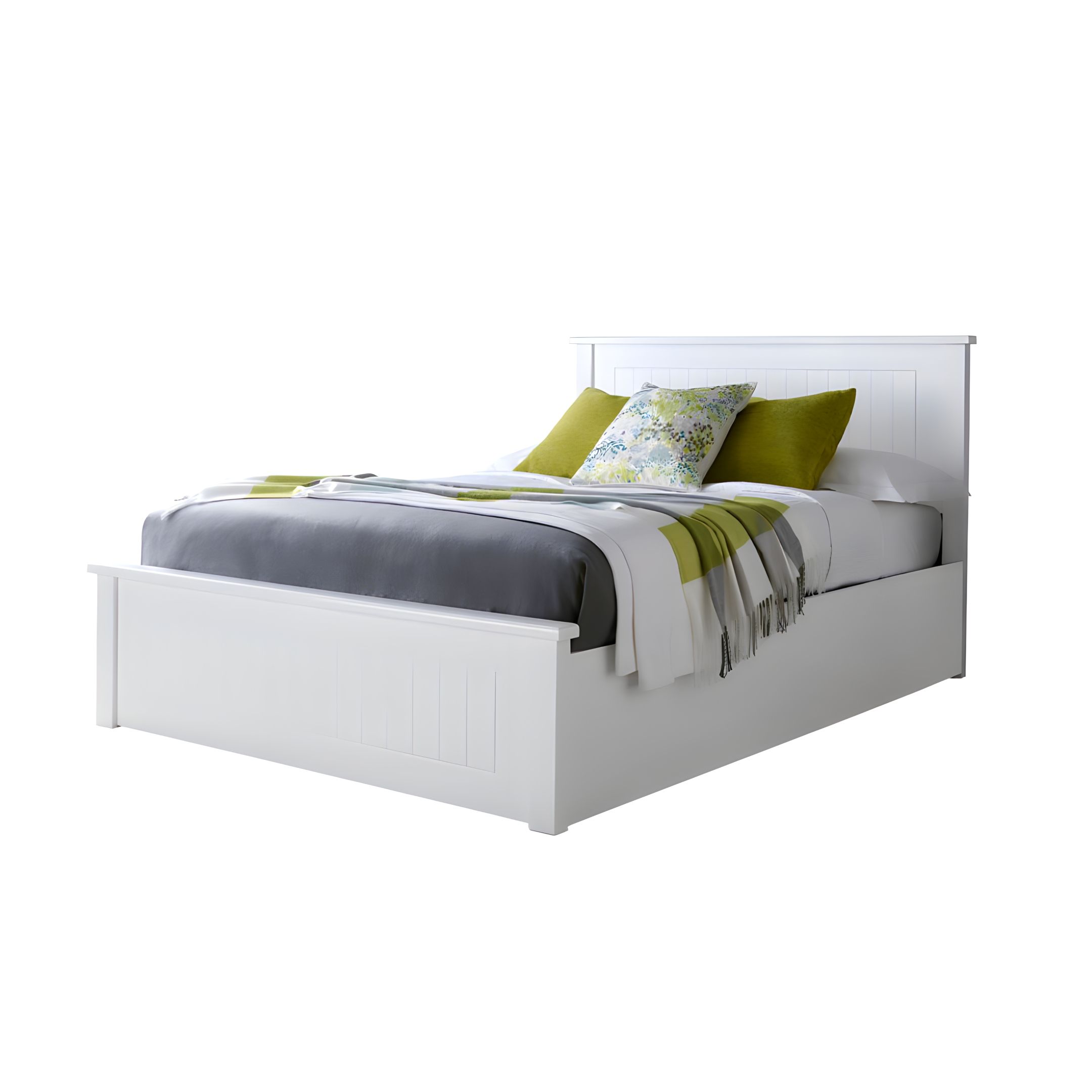 New England White Wooden Ottoman Storage Bed