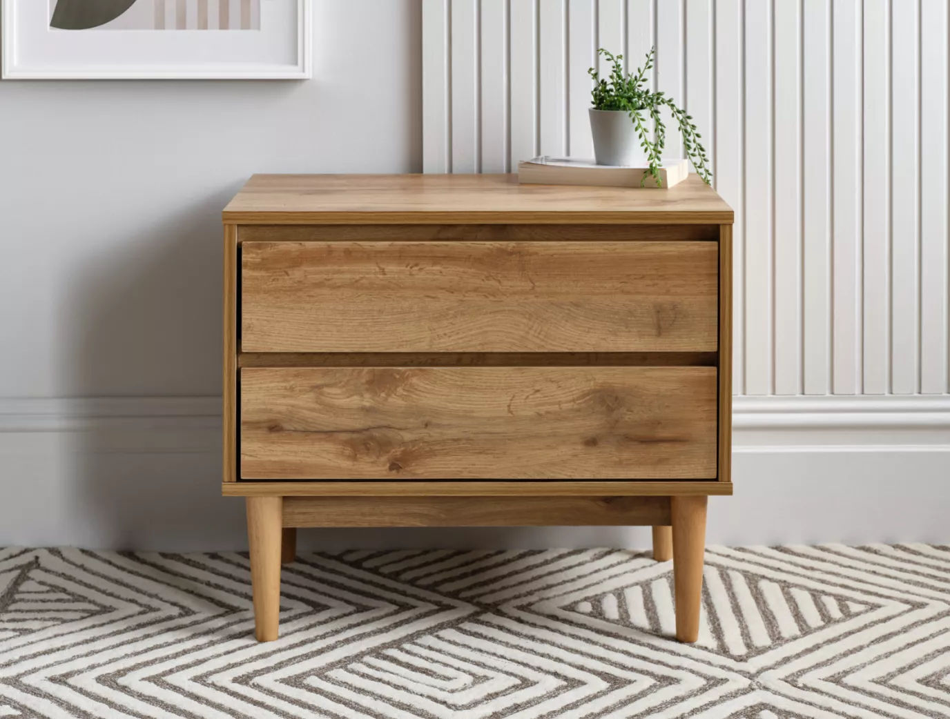 Nordic Oak Finish 2 Drawer Bedside