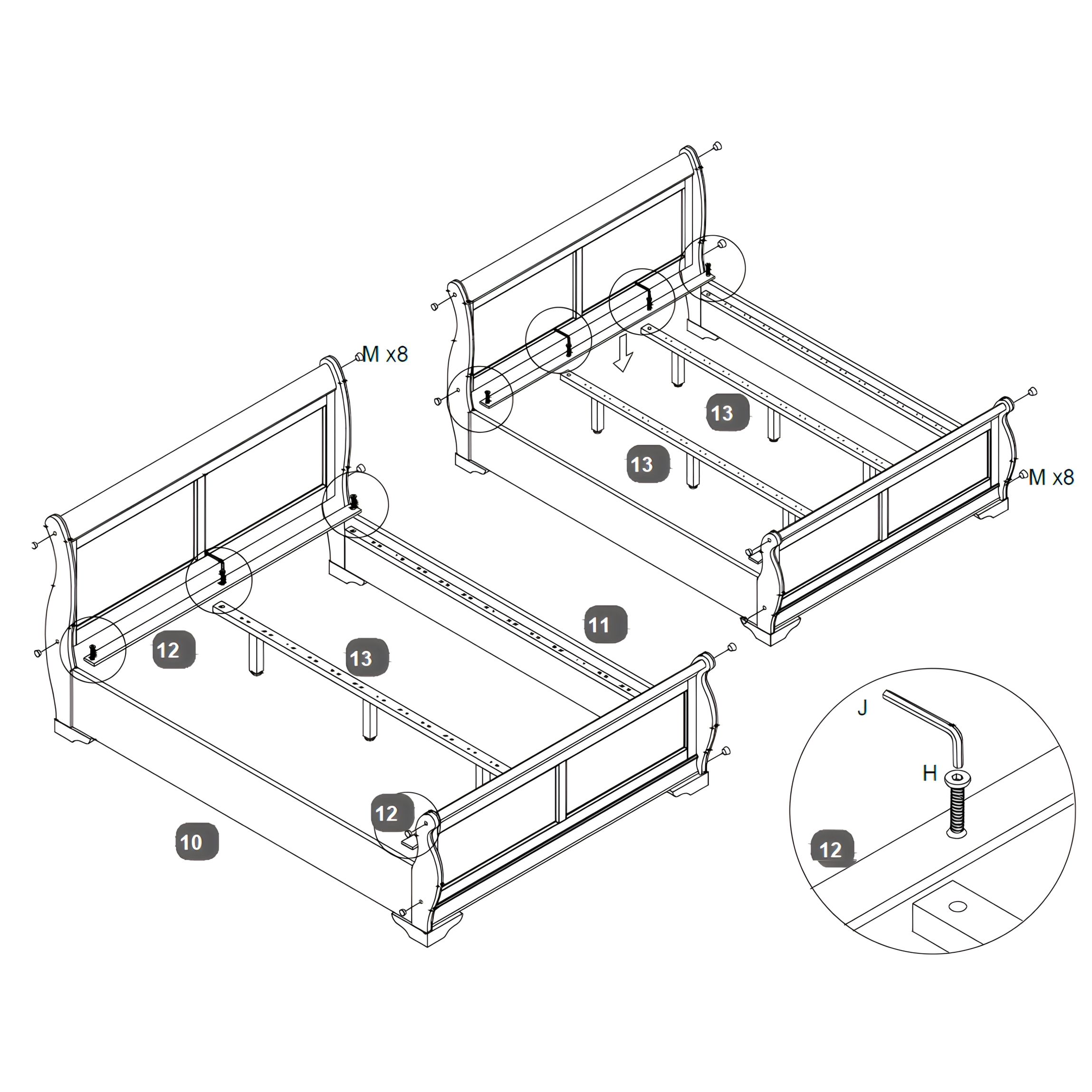 Attach the Centre Rails and Slat Support Rails